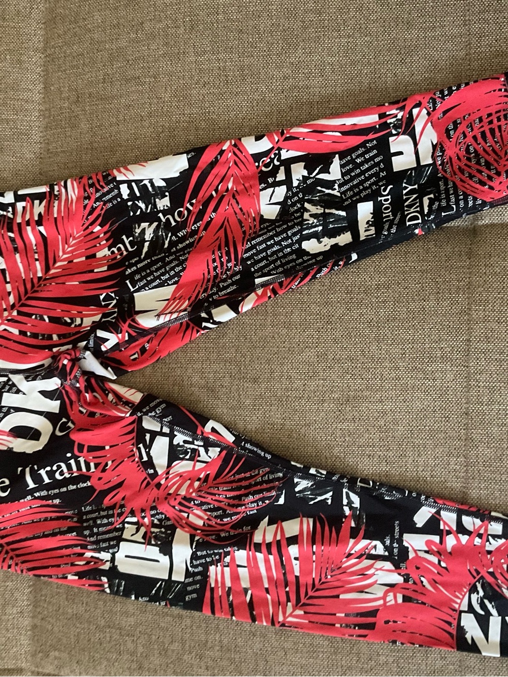 DKNY Black Leggings with Bold Red Palm Print